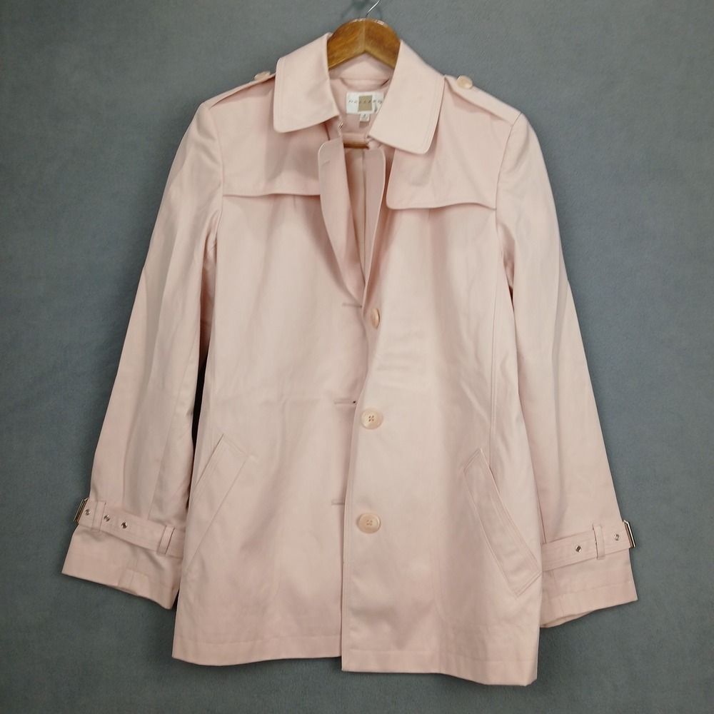Gallery Trench Coat Womens Small Blush Pink Lined Cotton Belted Button Front